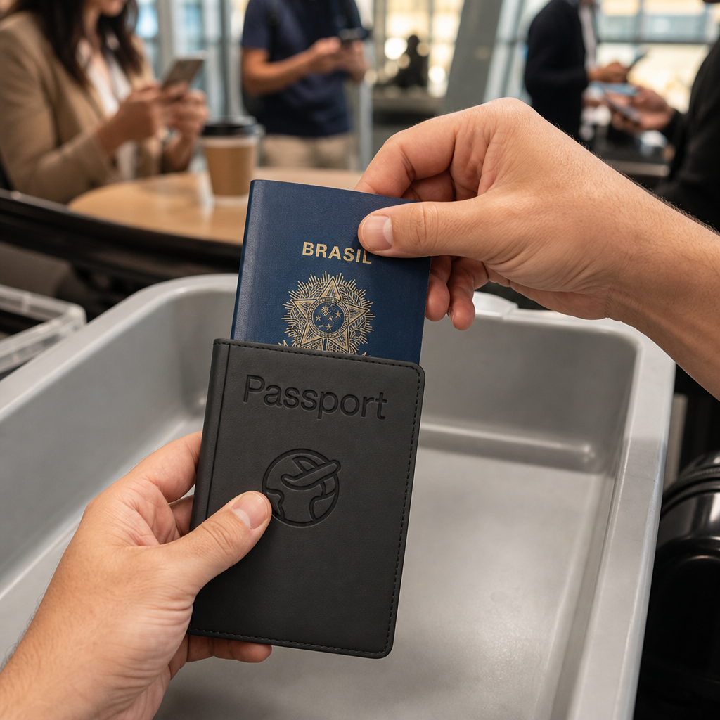 Passaporte na Case no aeroporto