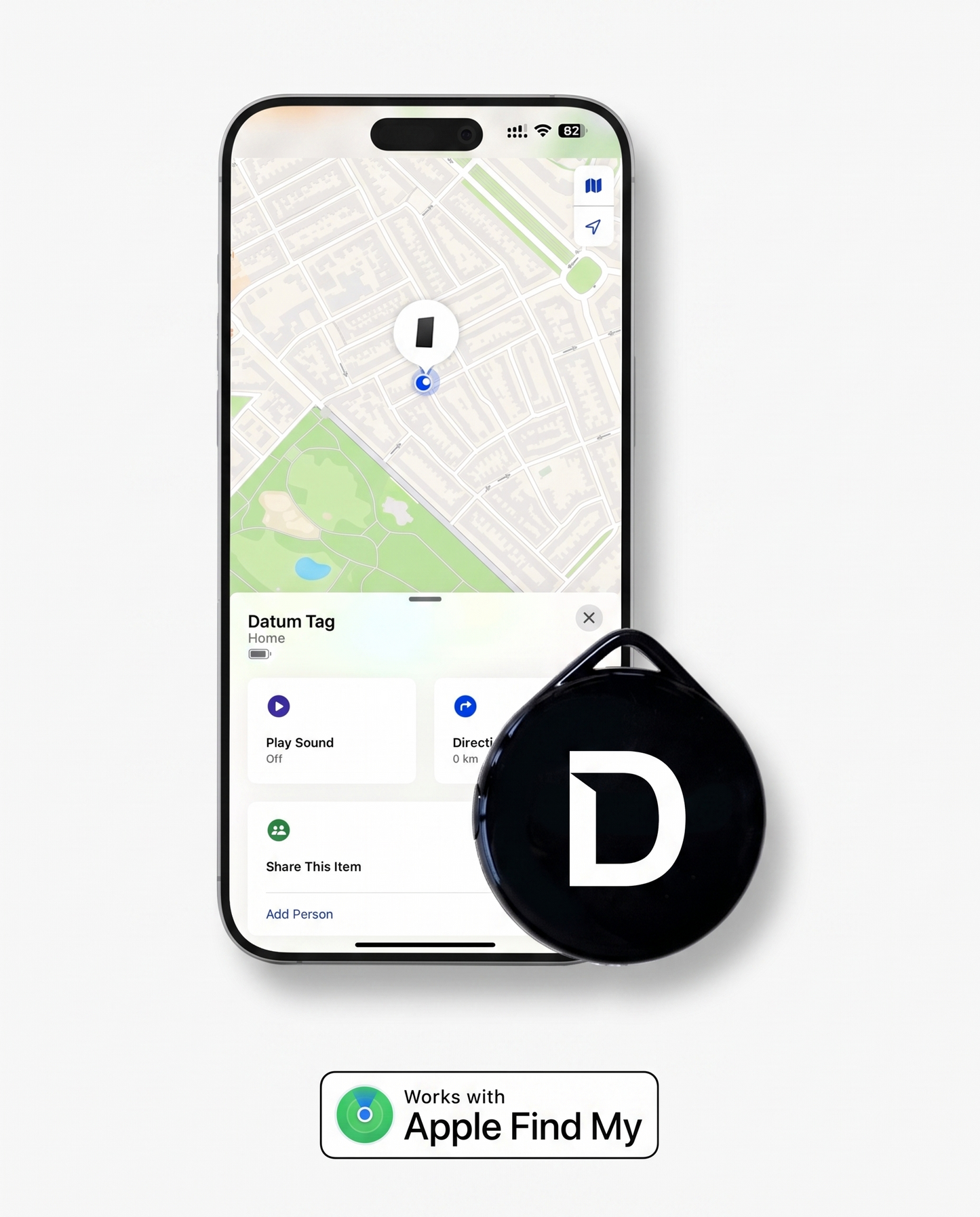 Datum Tag preto com iPhone no app Buscar